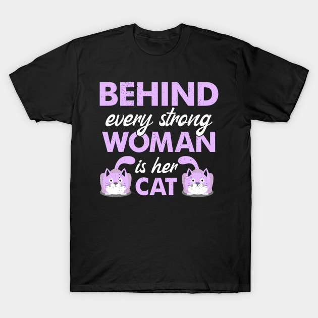 Behind Every Women Is Her Cat Lover Design T-Shirt by alcoshirts